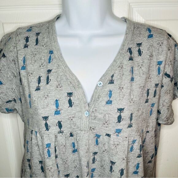 Carina Gray Blue Cat Casual Cat Print Dress Daytime Comfy S - Picture 4 of 13